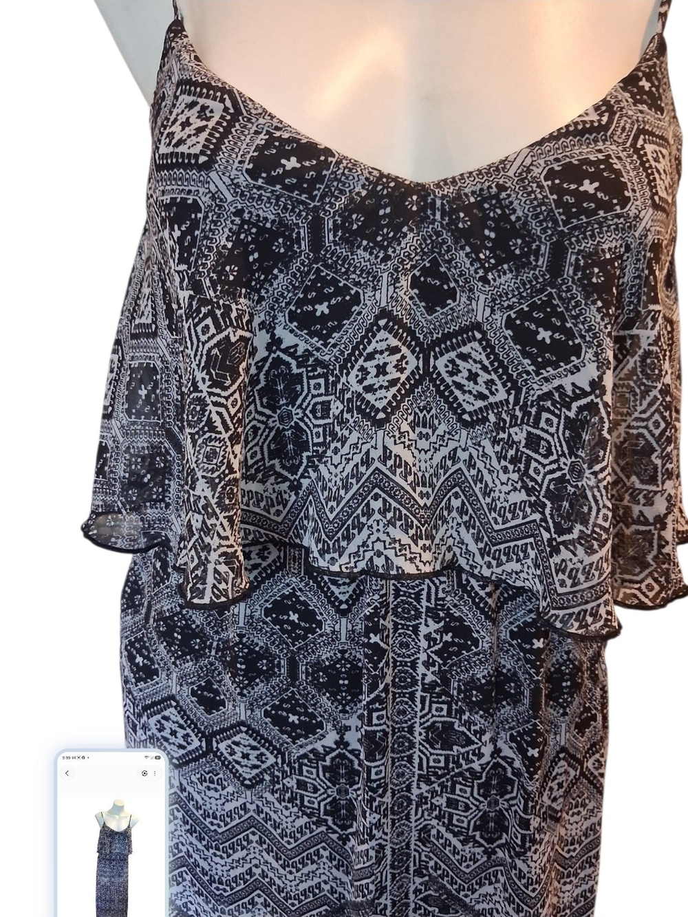 BONGO Black and White Printed Ruffle-Overlay Maxi Dress - Picture 2 of 6